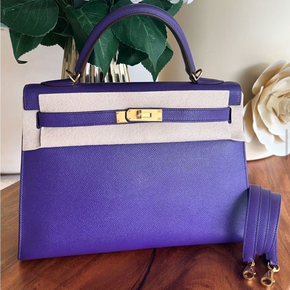 100% authentic Hermes kelly 32 sellier crocus violet epsom ghw stamp P